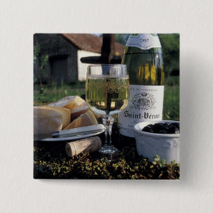 Badge Carré 5 Cm France, Bourgogne, Chablis. Vin local et