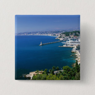 Badge Carré 5 Cm France, Nice, vue aérienne du port