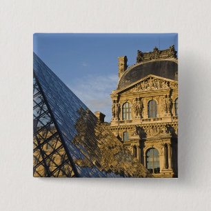 Badge Carré 5 Cm France, Paris, le musée du Louvre et la Pyramide,