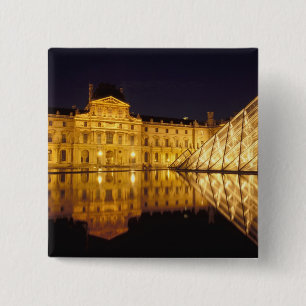 Badge Carré 5 Cm France, Paris, Musée du Louvre la nuit.