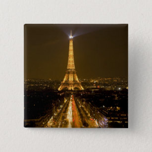 Badge Carré 5 Cm France, Paris. Vue nocturne de la Tour Eiffel