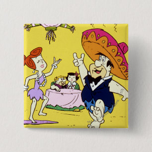 Badge Carré 5 Cm Fred Flintstone Wilma Barney et Betty Fiesta