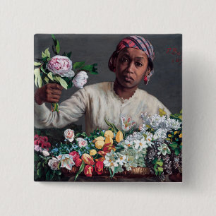 Badge Carré 5 Cm Frédéric Bazille - Jeune femme aux pivoines