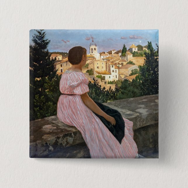 Badge Carré 5 Cm Frederic Bazille - La robe rose (Devant)
