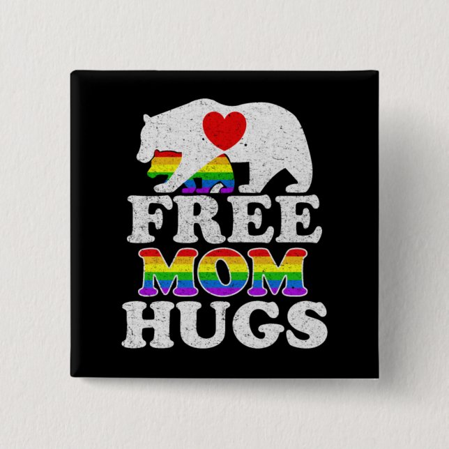 Badge Carré 5 Cm Free Mom Hugs LGBT Pride Mama Bear (Devant)