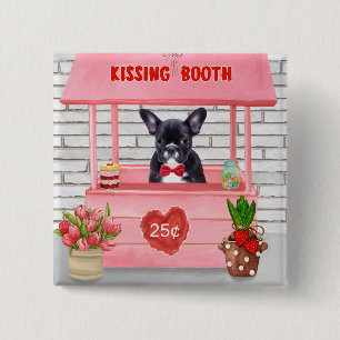 Badge Carré 5 Cm French Bulldog Valentine's Day Kissing Booth