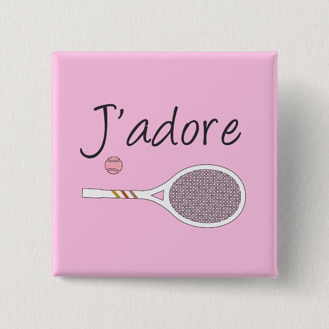 Badge Carré 5 Cm French Chic J'adore Joueur de Tennis Design Rose (Devant)
