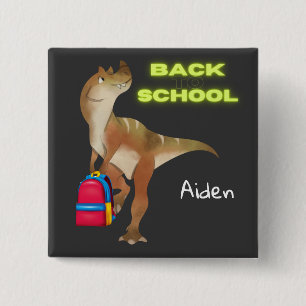 Badge Carré 5 Cm Friendly Dinosaur with Backpack "Back to School"