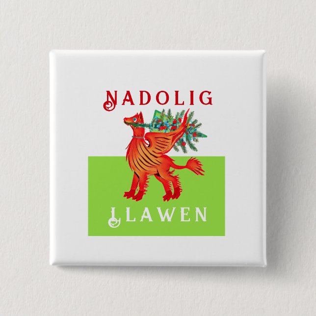 Badge Carré 5 Cm Friendly Welsh Red Dragon, ajoutez votre texte Noë (Devant)