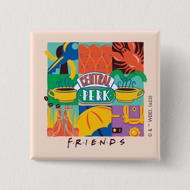 Badge Carré 5 Cm FRIENDS™ | Central Perk Graphique Vibrant (Devant)