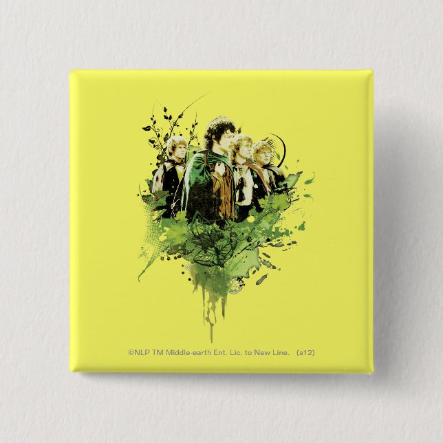 Badge Carré 5 Cm FRODO™ avec Hobbits Vector Collage (Devant)
