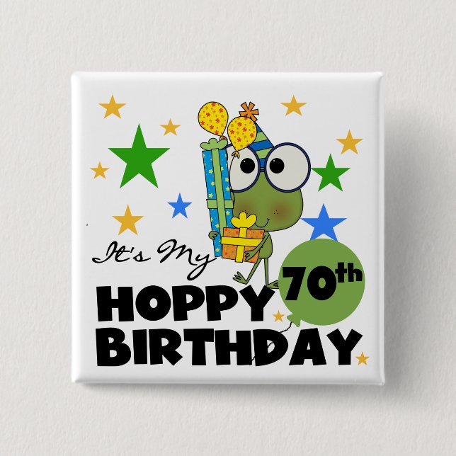 Badge Carré 5 Cm Froggie Hoppy 70e anniversaire (Devant)