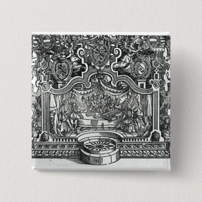 Badge Carré 5 Cm Frontispice des "désordres" par Roland de Lassus (Devant)
