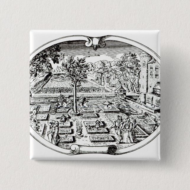 Badge Carré 5 Cm Frontispice, "du Herball", par John Gerard ( (Devant)