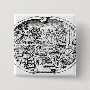 Badge Carré 5 Cm Frontispice, "du Herball", par John Gerard (