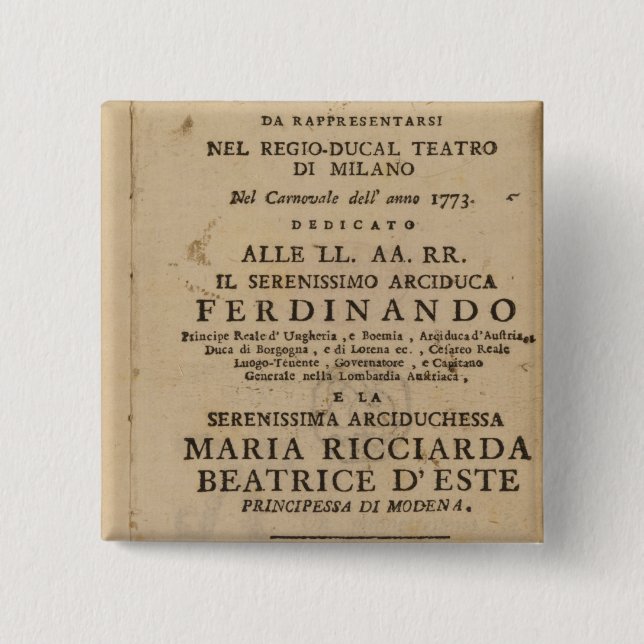 Badge Carré 5 Cm Frontispice Lucio Silla de Mozart de ' (Devant)