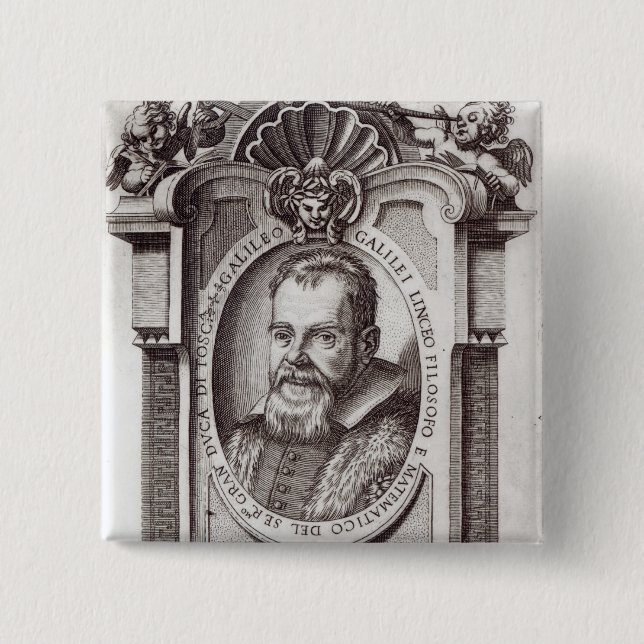 Badge Carré 5 Cm Frontispice vers la "IL Saggiatore" par Galilée (Devant)