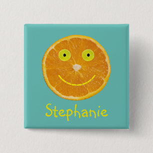 Badge Carré 5 Cm Fruits orange amusants Souriants Nom des enfants d