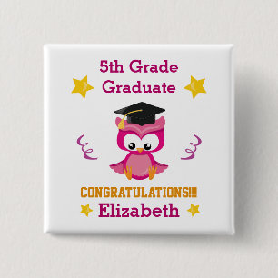 Badge Carré 5 Cm Fuchsia et Gold 5e année