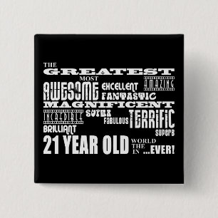 Badge Carré 5 Cm Fun Cool 21e anniversaire Grandes 21 ans