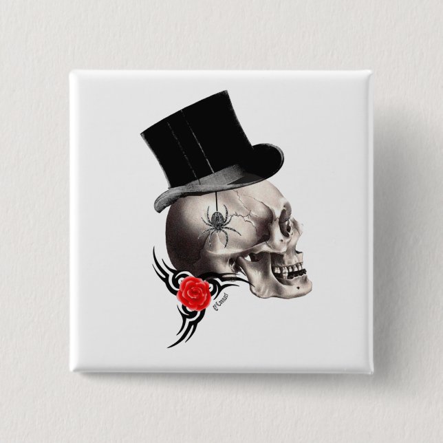 Badge Carré 5 Cm Fun Gothic skull  tattoo style (Devant)