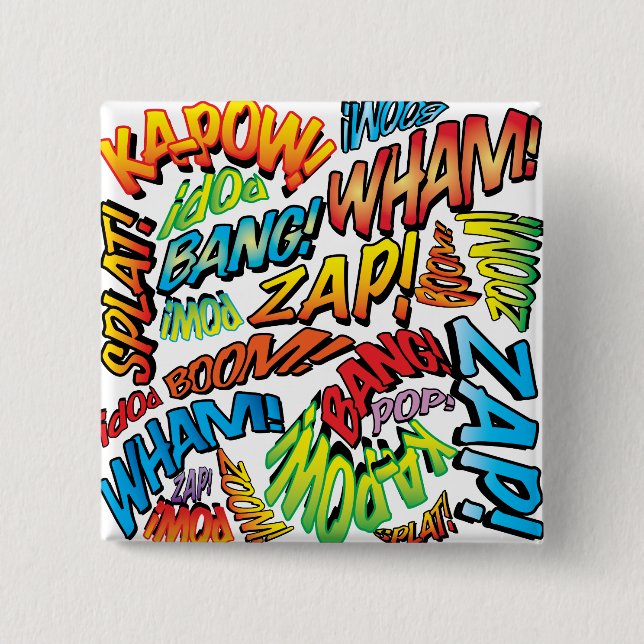 Badge Carré 5 Cm Fun Retro Comic Book pop Art Sounds (Devant)