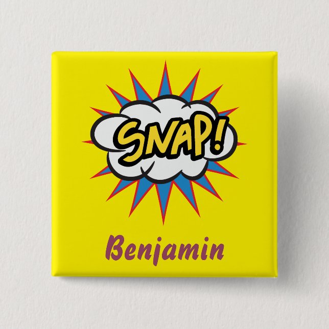 Badge Carré 5 Cm Fun Snap jaune conception de bande dessinée (Devant)