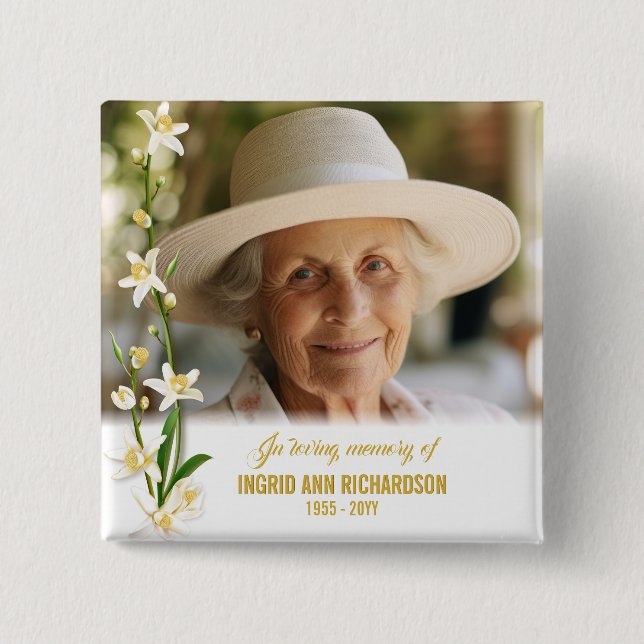 Badge Carré 5 Cm Funérailles de la Lily des Orchidées Blanches (Devant)