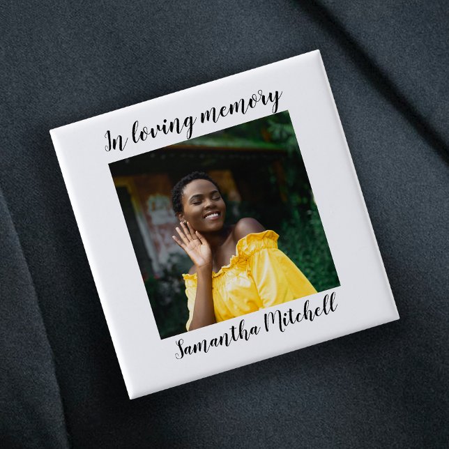 Badge Carré 5 Cm Funérailles photo blanche élégante (Créateur téléchargé)