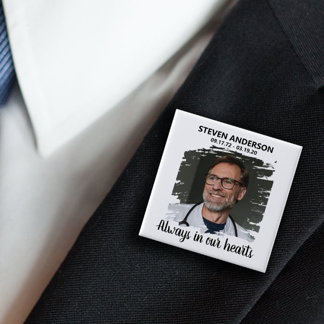 Badge Carré 5 Cm Funérailles photo blanche élégante (Créateur téléchargé)