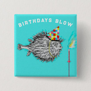 Badge Carré 5 Cm Funny Birthday Fish Wish
