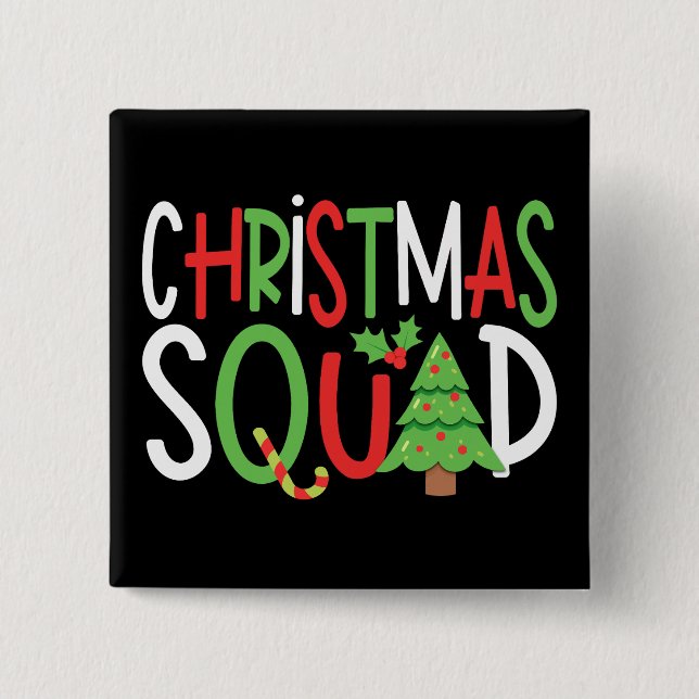 Badge Carré 5 Cm Funny Christmas Squad Famille Vacances (Devant)