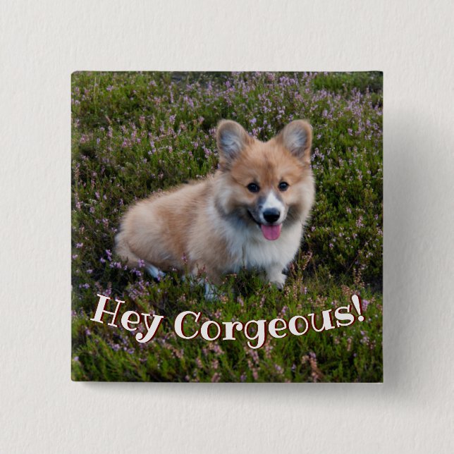 Badge Carré 5 Cm Funny Corgi Puppy (Devant)