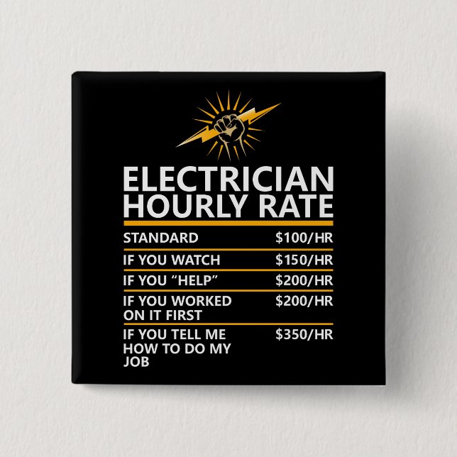 Badge Carré 5 Cm Funny Electrician Hourly Rate Table Humor Gift (Devant)