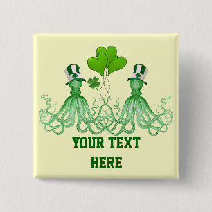 Badge Carré 5 Cm Funny Irish octopi St Patrick's day