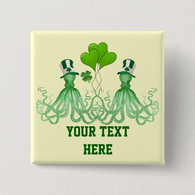 Badge Carré 5 Cm Funny Irish octopi St Patrick's day (Devant)