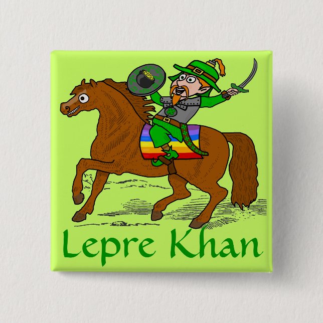 Badge Carré 5 Cm Funny Lepre Khan St Patrick's Day (Devant)