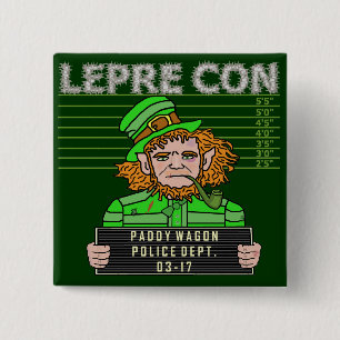 Badge Carré 5 Cm Funny Leprechaun Leprecon Mugshot