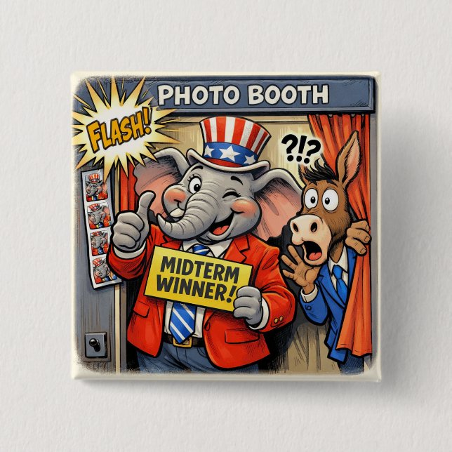 Badge Carré 5 Cm Funny Republican Elephant Mid-Term Election Button (Devant)