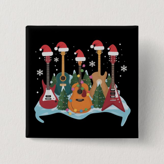 Badge Carré 5 Cm Funny Retro Guitar Christmas Tree Holiday Xmas (Devant)