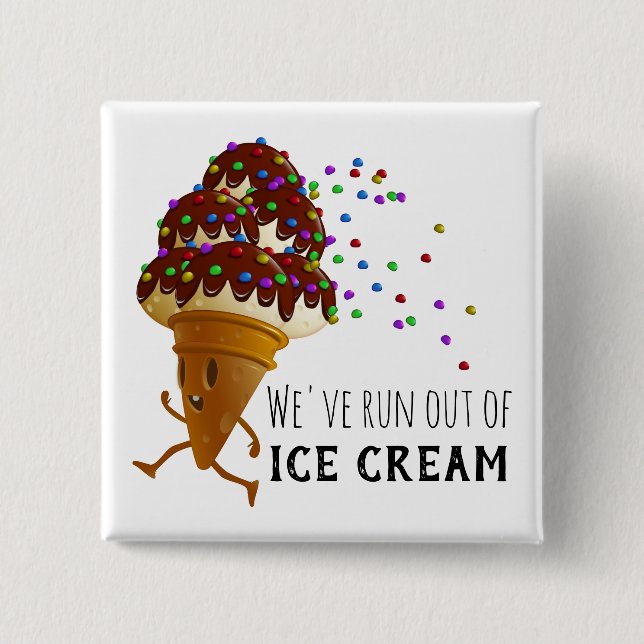 Badge Carré 5 Cm Funny Run Out of Ice Cream Cartoon (Devant)