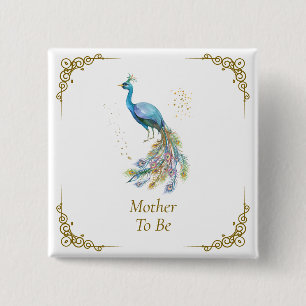 Badge Carré 5 Cm Future Maman Élégant Vintage Paon Baby Shower