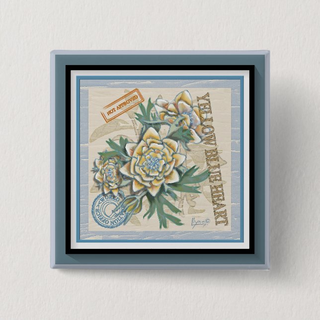 Badge Carré 5 Cm G Bureau de la création Fleur jaune (Devant)