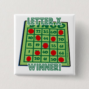 Badge Carré 5 Cm Gagnant de la lettre "X" de bouton de bingo-test !