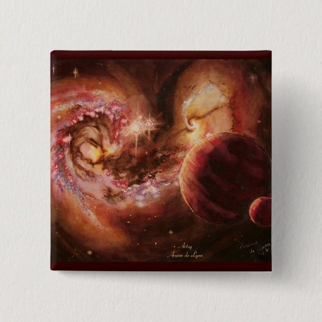 Badge Carré 5 Cm Galaxies de système planétaire et d'antennes (Devant)