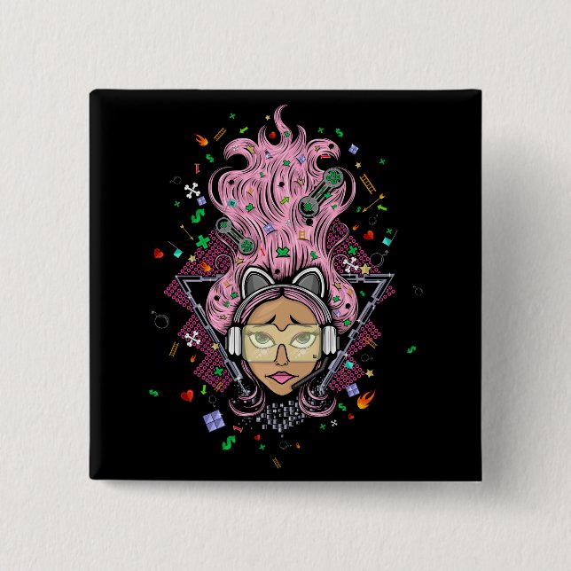 Badge Carré 5 Cm Gamer fille (Devant)