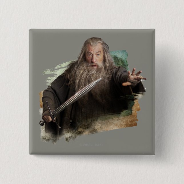 Badge Carré 5 Cm Gandalf avec épée (Devant)