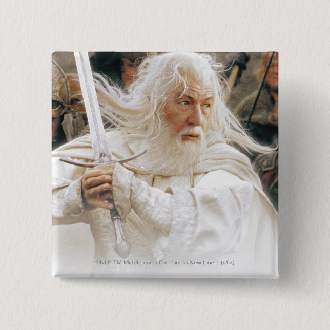 Badge Carré 5 Cm GANDALF™ Combattre avec épée (Devant)