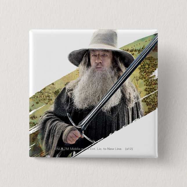 Badge Carré 5 Cm Gandalf With Sword Green (Devant)