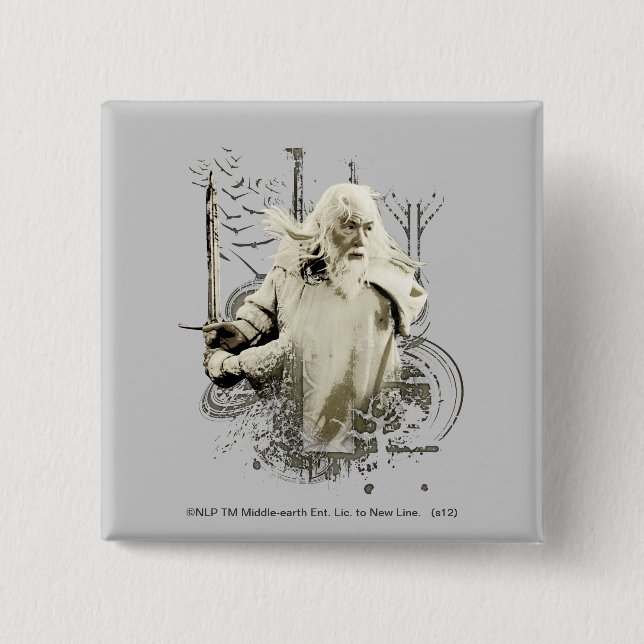 Badge Carré 5 Cm GANDALF™ with Sword Vector Collage (Devant)